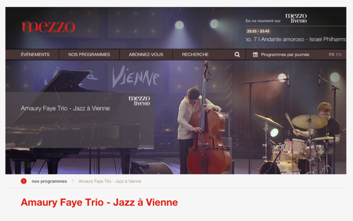 Amaury Faye Trio at Jazz à Vienne broadcasted on Mezzo TV during April